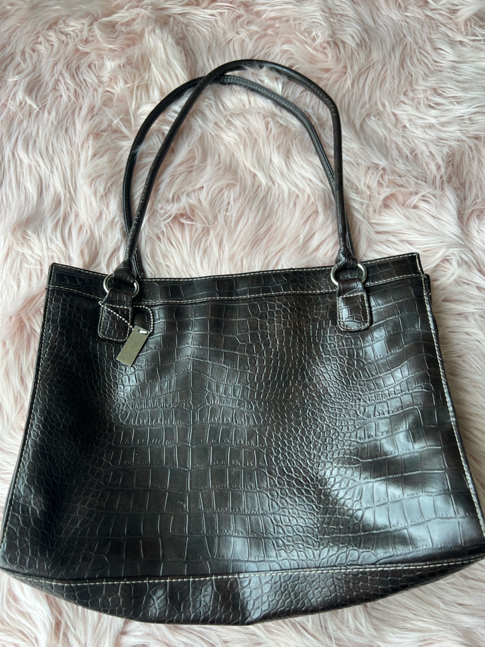 Sag Harbor Black Croc-Embossed Tote